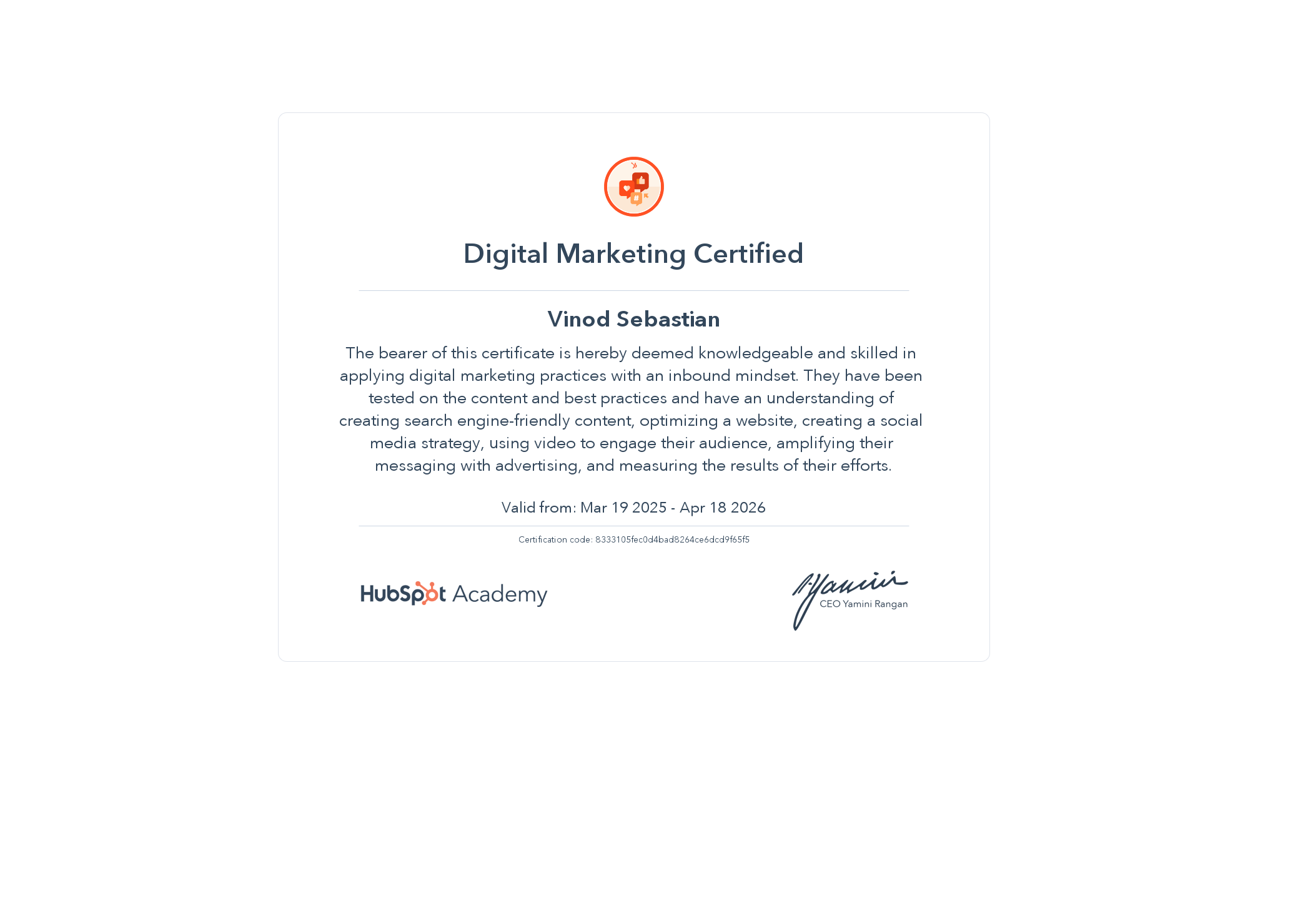 Digital Marketing Certification by HubSpot