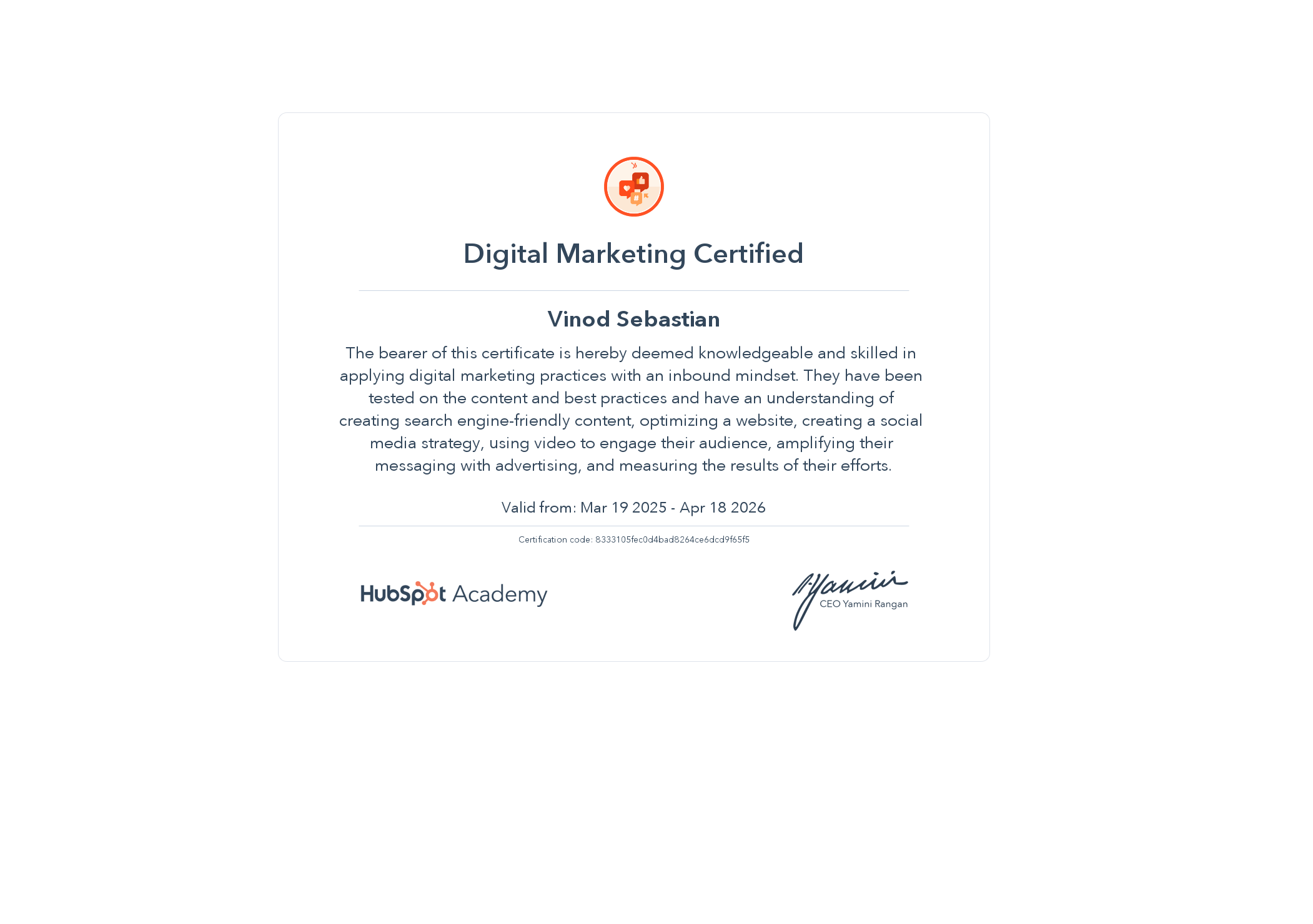 Digital Marketing Certification by HubSpot