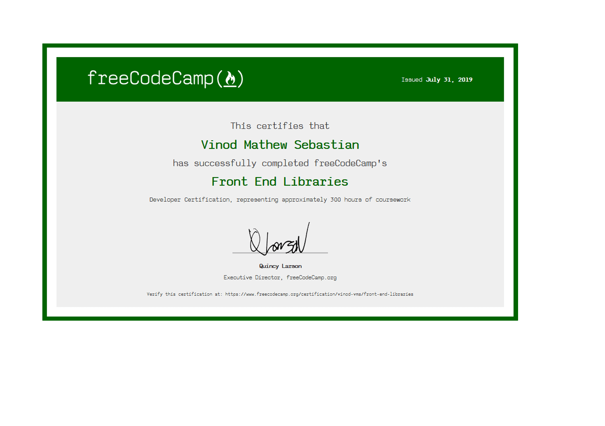 Front End Certification